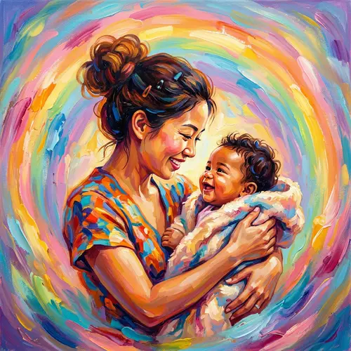 Beautiful Mother's Love Illustration | Asian and African Descent