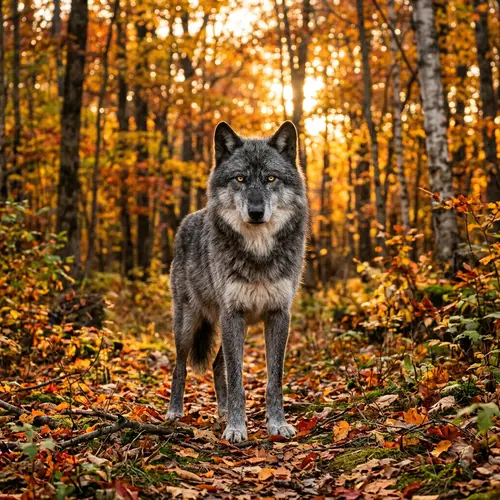 Majestic Grey Wolf in Autumn Forest | Wildlife Photography