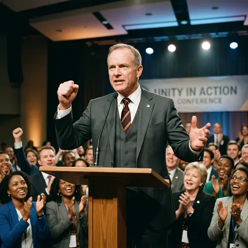 Passionate Speech by Middle-Aged Caucasian Man on Stage