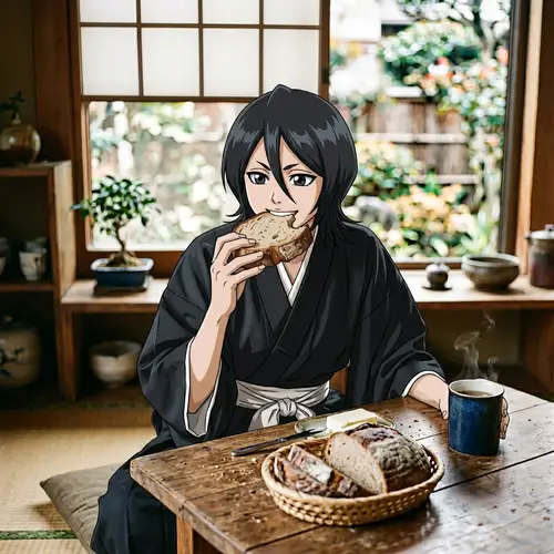 Rukia from Bleach Enjoying Bread