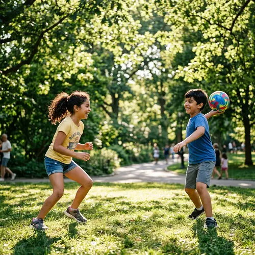 Joyful Kids Playing Catch in Colorful Park