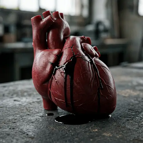 Plastic Heart Seeping Black Liquid - Dark Fantasy Art