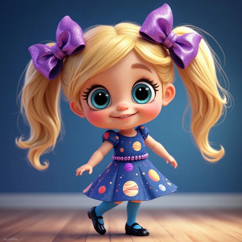 Happy Go Lucky Girl in Space-Themed Dress