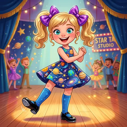 Happy Go Lucky Girl in Space-Themed Dress