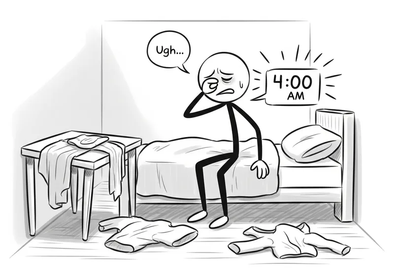 Stickman Waking Up at 4 AM in a Messy Room