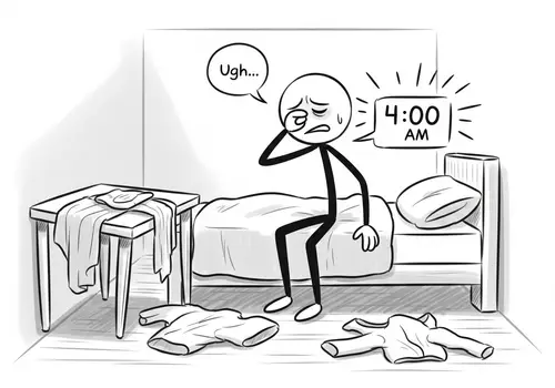 Stickman Waking Up at 4 AM in a Messy Room
