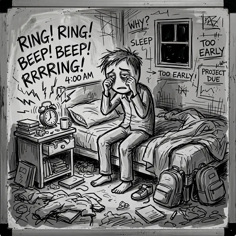 Stickman Waking Up at 4 AM in a Messy Room