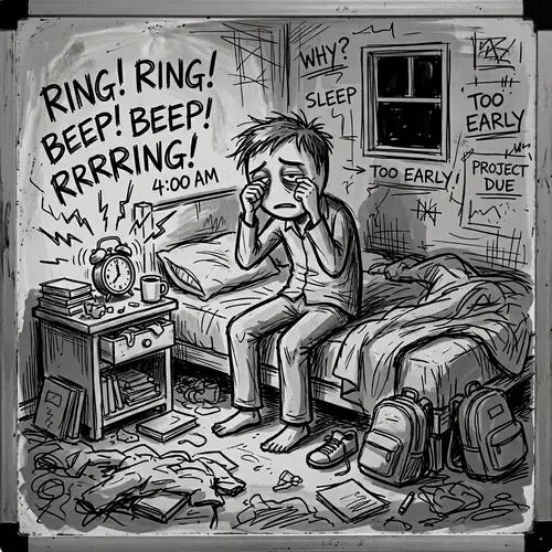 Stickman Waking Up at 4 AM in a Messy Room