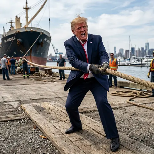 Mad Donald Trump Pulling a Rope - Funny Image