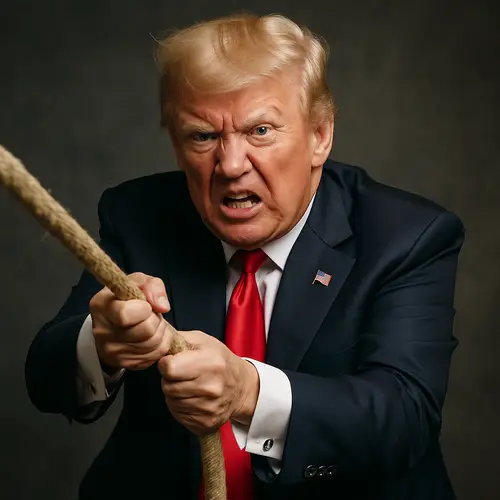 Mad Donald Trump Pulling a Rope - Funny Image