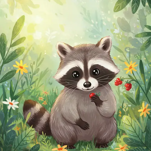 Vibrant Watercolor Raccoon in a Garden