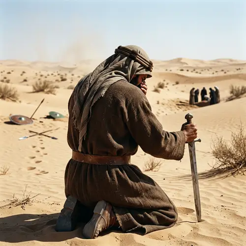 Pre-Islamic Era Soldier Weeping with Sword - Middle-Eastern Scene