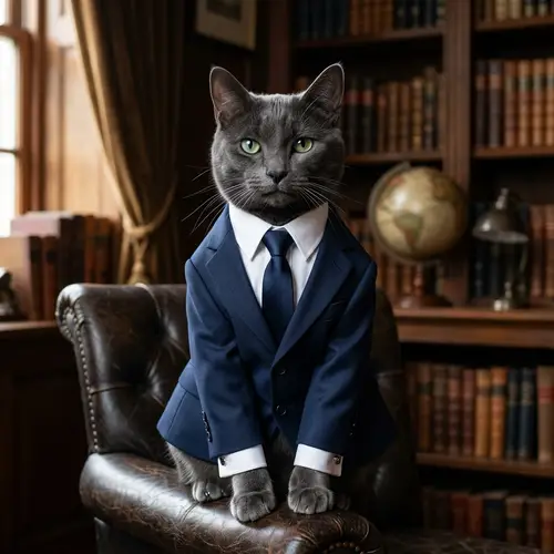 Elegant Cat in Blue Suit - Majestic Feline Fashion