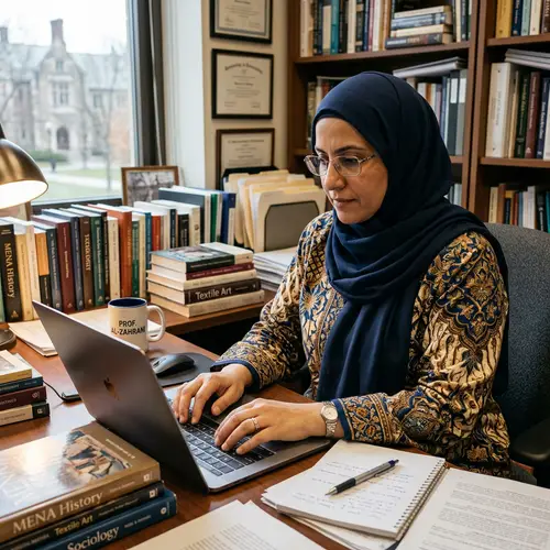 Middle-Eastern Female Professor Working | Traditional Textile Art