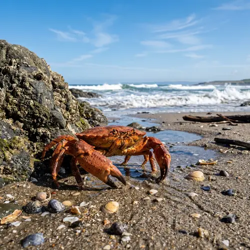 Rusty Orange Shell Crab on Sunny Beach