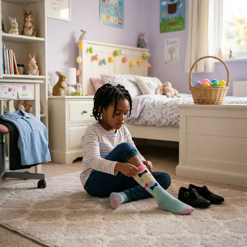 6-Year-Old African American Girl's Easter Routine in Cozy Bedroom