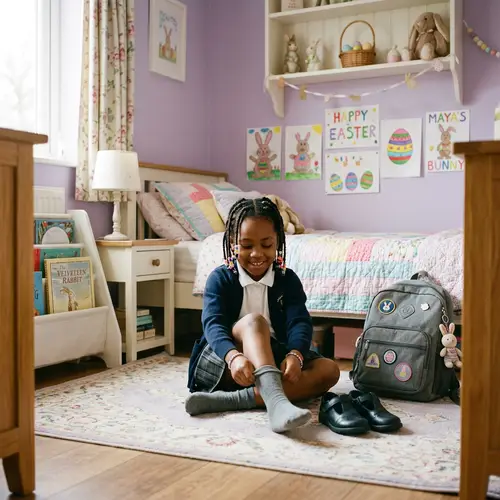 6-Year-Old African Descent Schoolgirl Relaxing in Bedroom After School