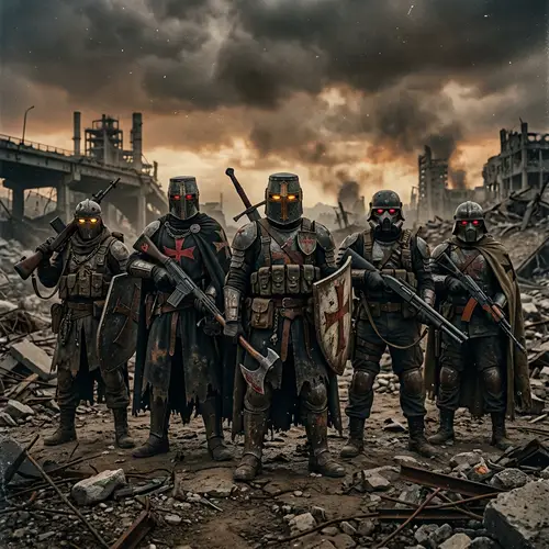 Post-Apocalyptic Templar Knights in Rugged Armor