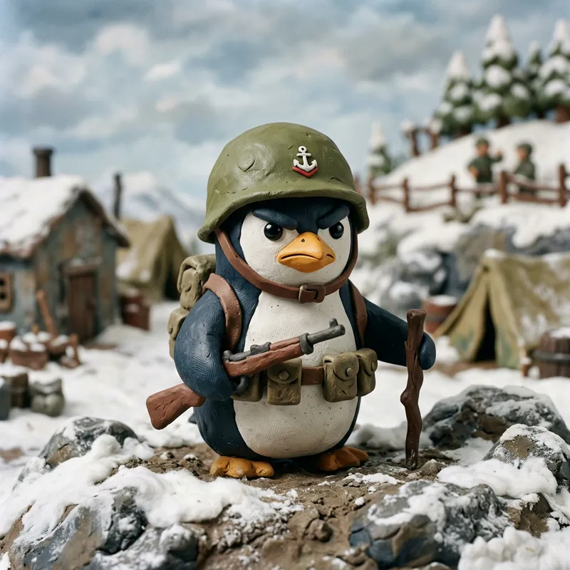 Claymation Penguin with Soldier Hat - Cute & Unique