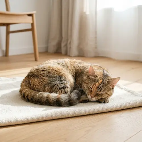 Minimalist Cat Napping: Tranquil Scene of Contentment