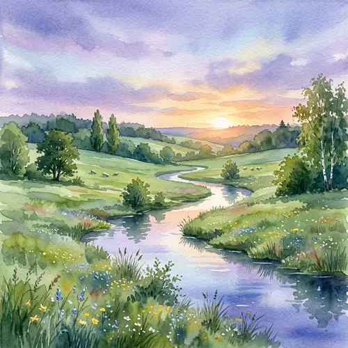 Serene Watercolor Nature Scenery