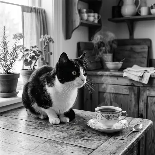 Curious Cat and Coffee Cup: Enchanting Moment Captured