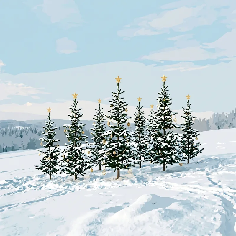 Minimalistic Christmas Trees in Serene Snow Landscape