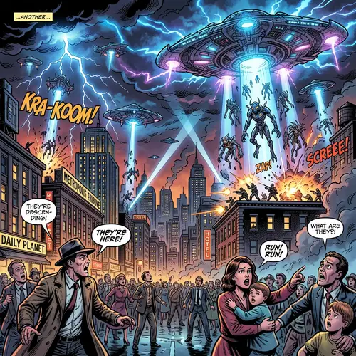 Comic Book Style Alien Invasion Visuals