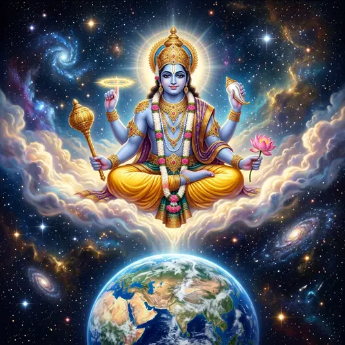 Lord Vishnu Gazing at Earth from the Cosmos