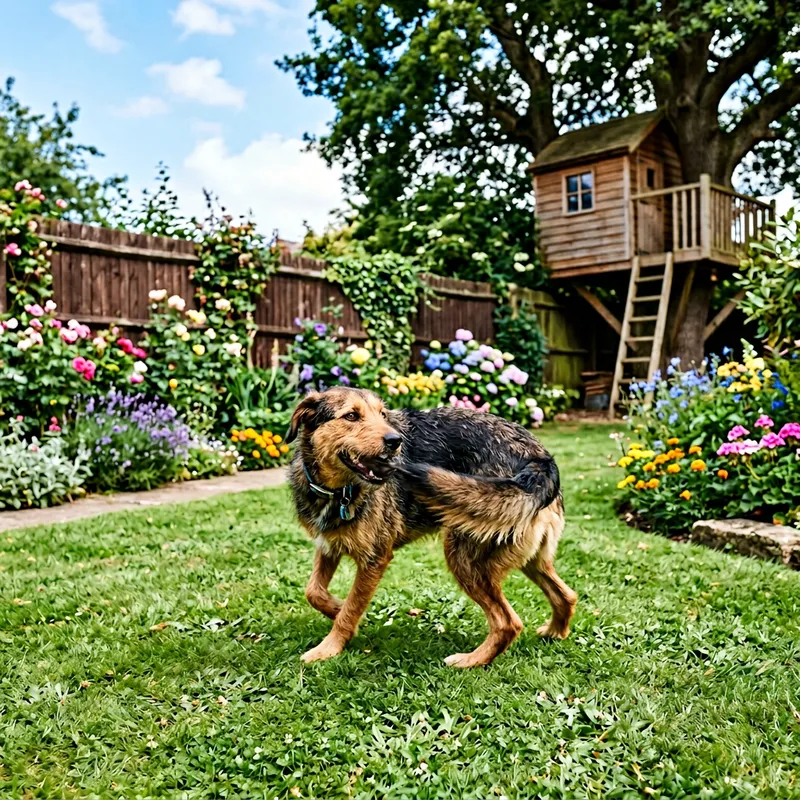 Adorable Dog Playing in Beautiful Garden Adorable Dog Playing in Beautiful Garden