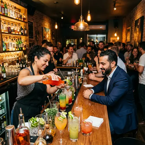 Lively Bar Scene with Diverse Patrons - Crafted Cocktails