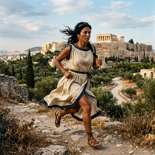 Greek Style Woman Running in Medieval Dress