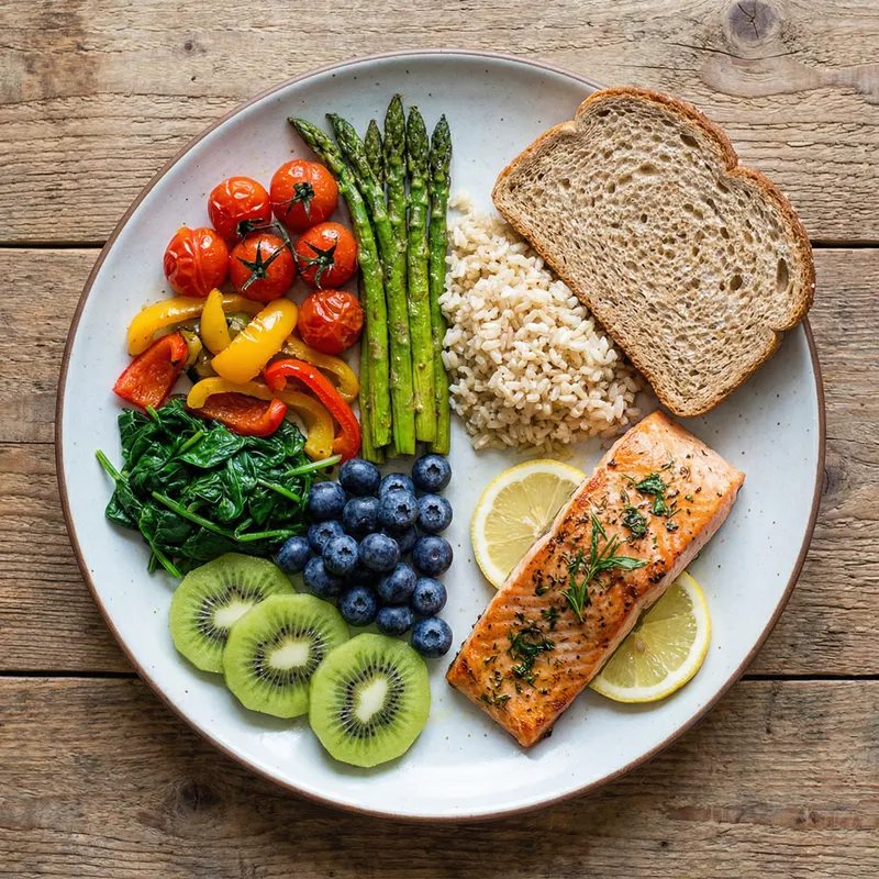 Healthy Eating Plate: 50% Fruits & Vegetables, 25% Lean Protein, 25% Whole Grains