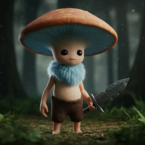 Myconid Character Design: Mushroom Man with Stone Sword