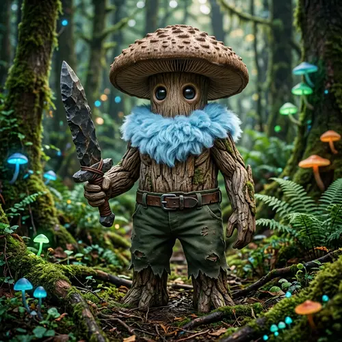 Myconid Character Design: Mushroom Man with Stone Sword