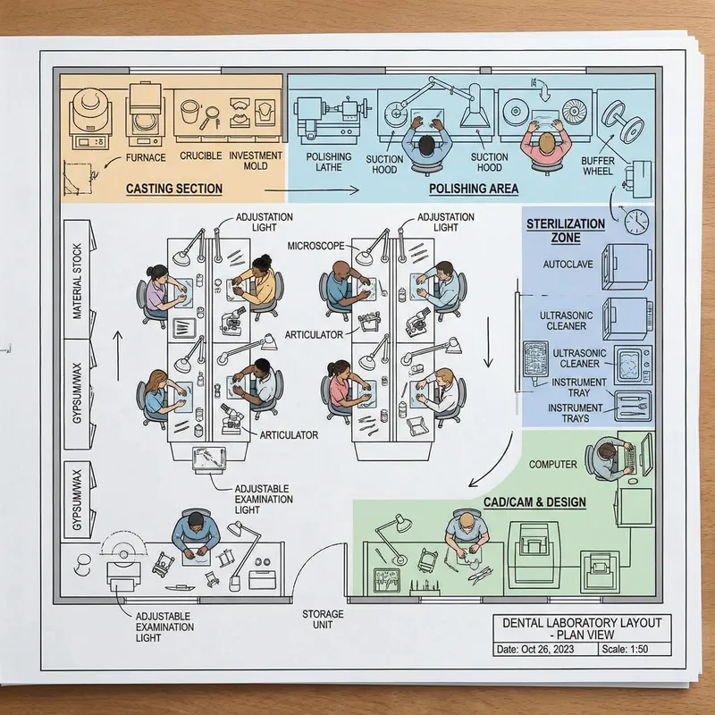 Dental Laboratory Plan: Detailed Sections & Workstations