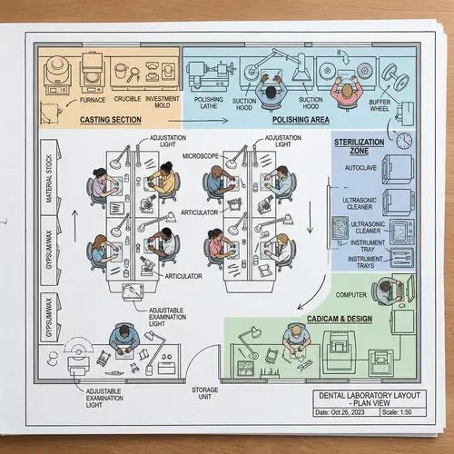 Dental Laboratory Plan: Sections, Workstations & Storage