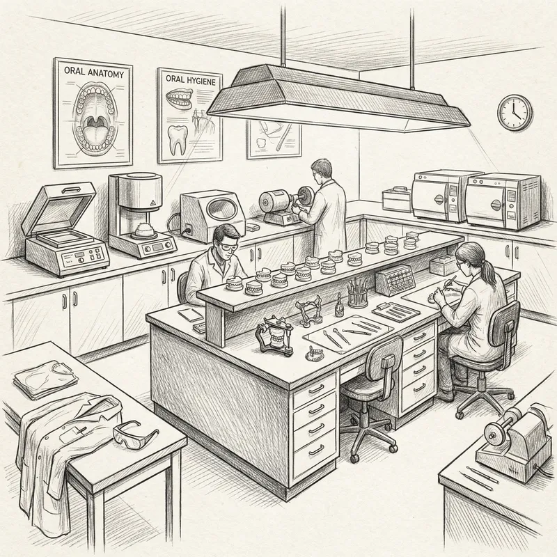 Dental Laboratory Equipment Sketch: Chairs, Tools & Hygiene Posters