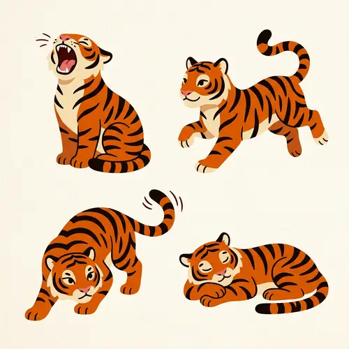 Cute Tiger Poses Vector Illustration | Dynamic & Playful Art