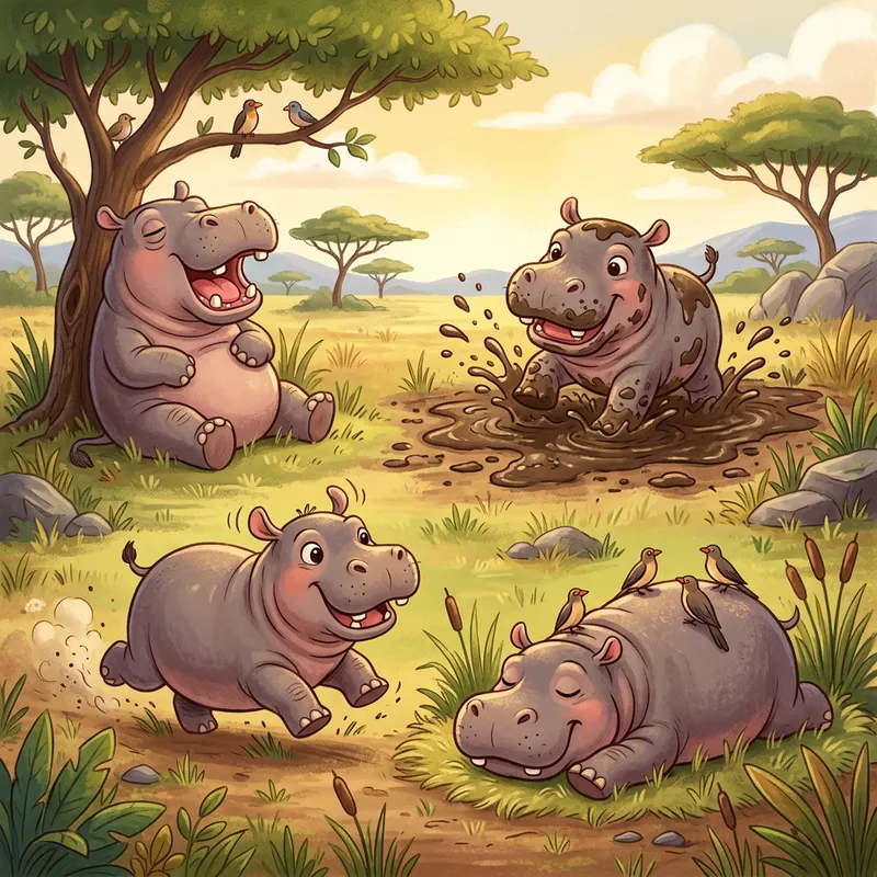 Cute and Whimsical Hippo Poses | Vector Illustrations