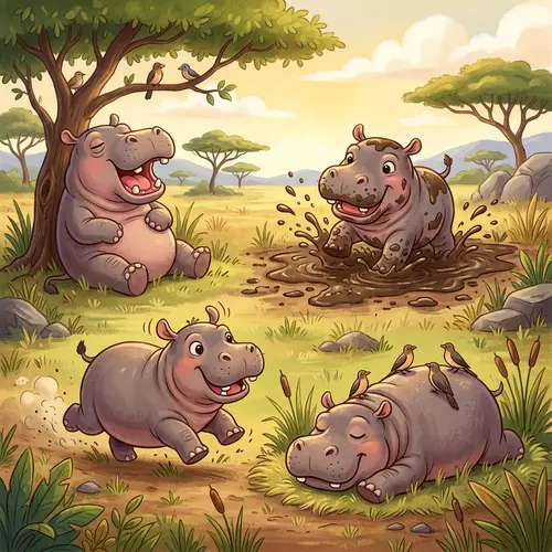 Cute Hippo Poses Vector | Playful, Adorable Hippopotamus Illustrations