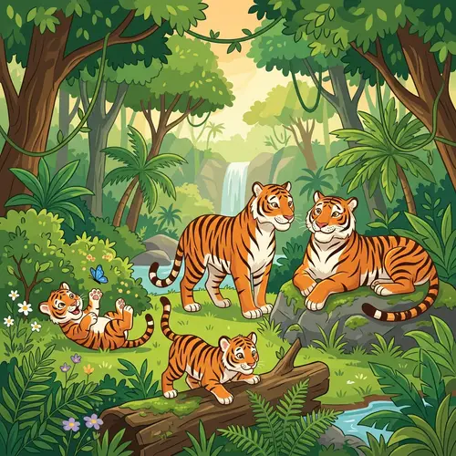 Delightful Tiger Family Illustration | Vector Art