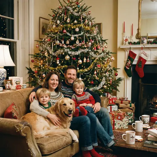 Cozy Family Christmas Photo by the Tree