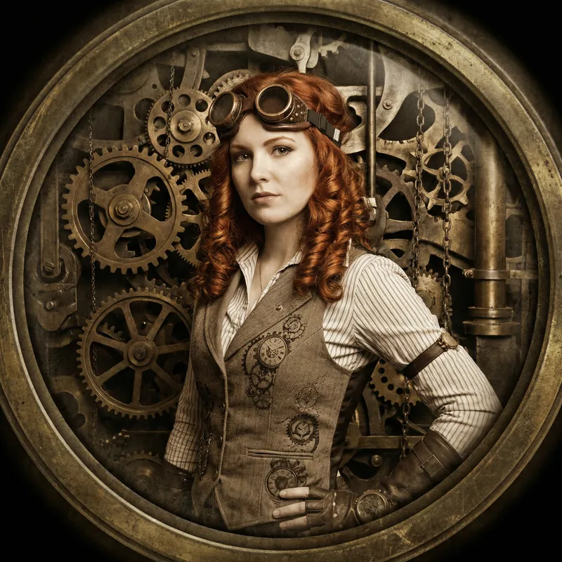 Steampunk Portrait of Red-Haired Woman | Industrial Fantasy