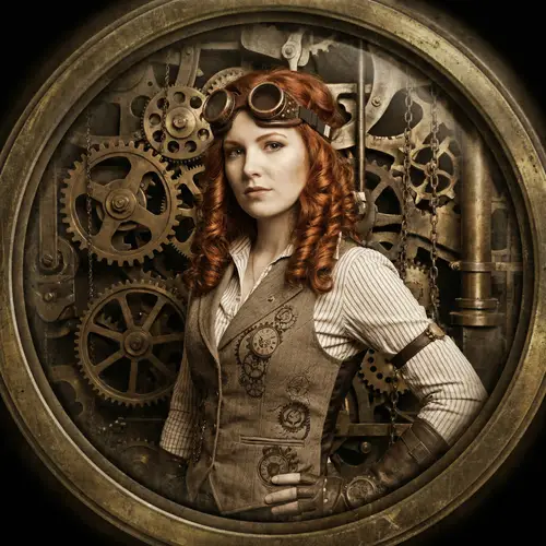 Steampunk-inspired Portrait of Confident Young Woman | Industrial Fantasy