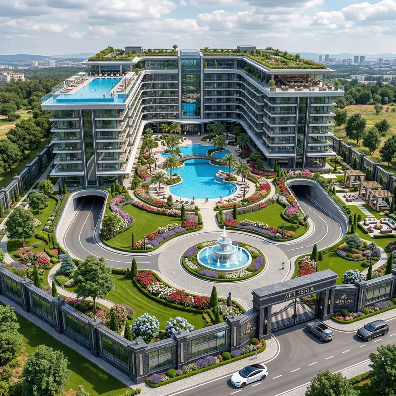 Luxury U-Shaped Hotel with Rooftop Pool & Garden