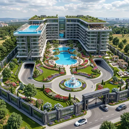 Luxury U-Shaped Hotel with Rooftop Pool & Garden