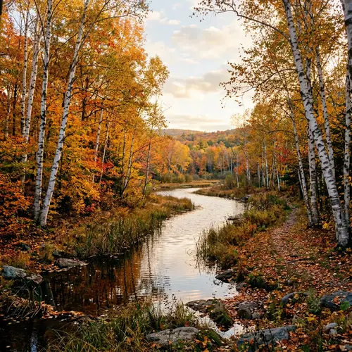 Birch Trees and Lake: Serene Autumn Landscape