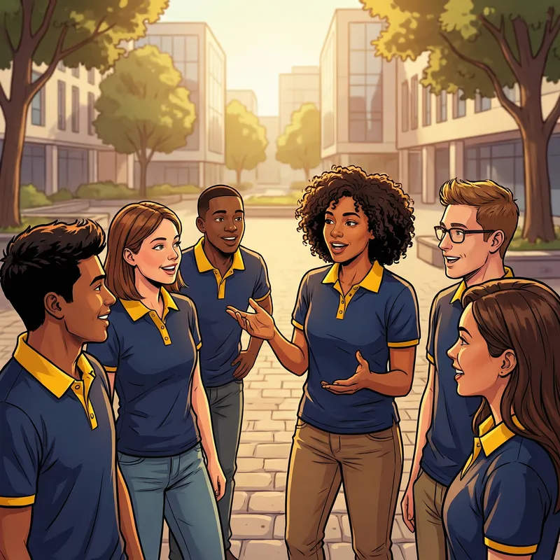 Diverse Students Engaged in Campus Discussion