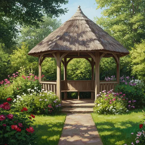 Elegant Garden Gazebo in Impressionist Style